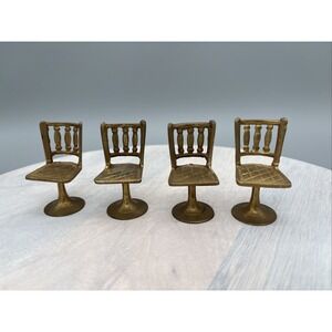4 Vintage Miniature Brass Chairs Doll House Furniture 2.5" Tall